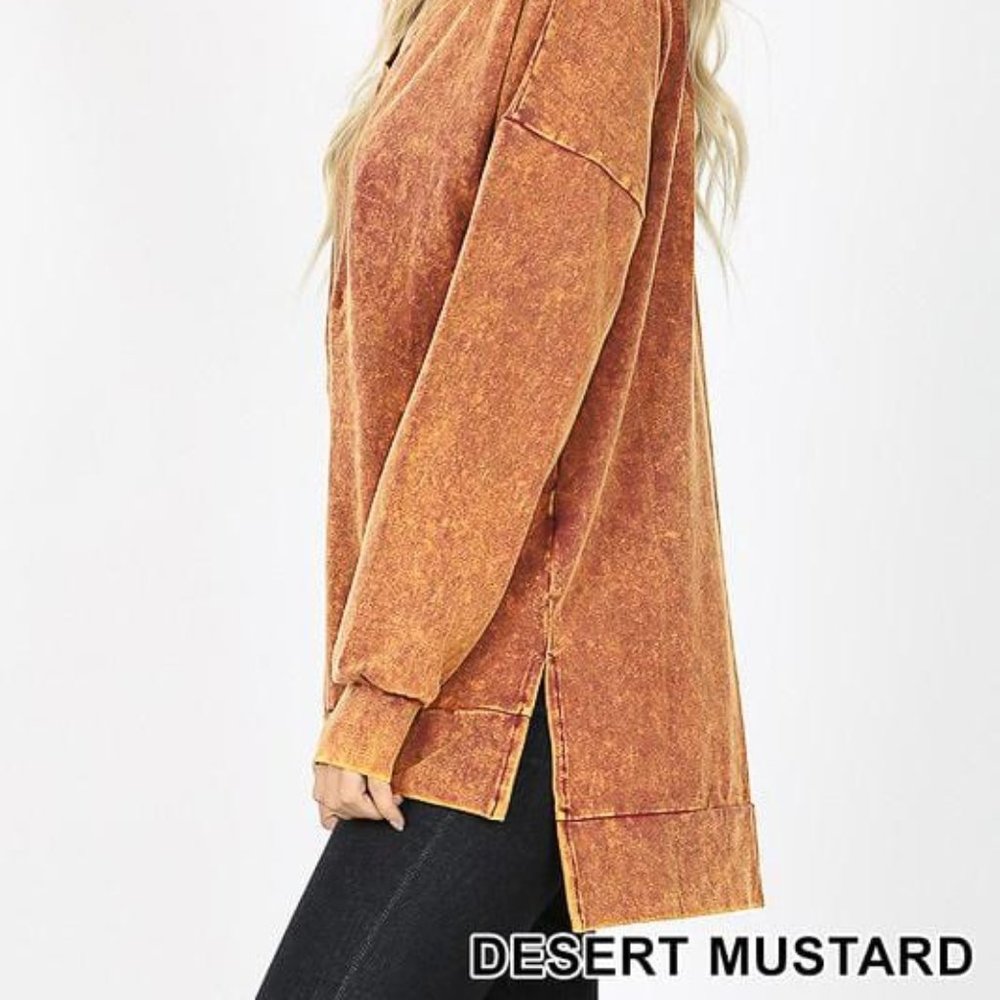 NEW!! Dark Burgundy Mineral Wash Tunic with a High-Low Hem - Picture 2 of 2